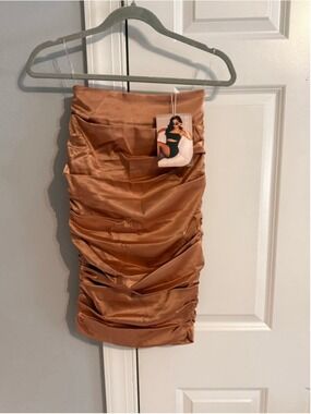 Women's Naked Wardrobe Brown Ruched Mini Skirt XS